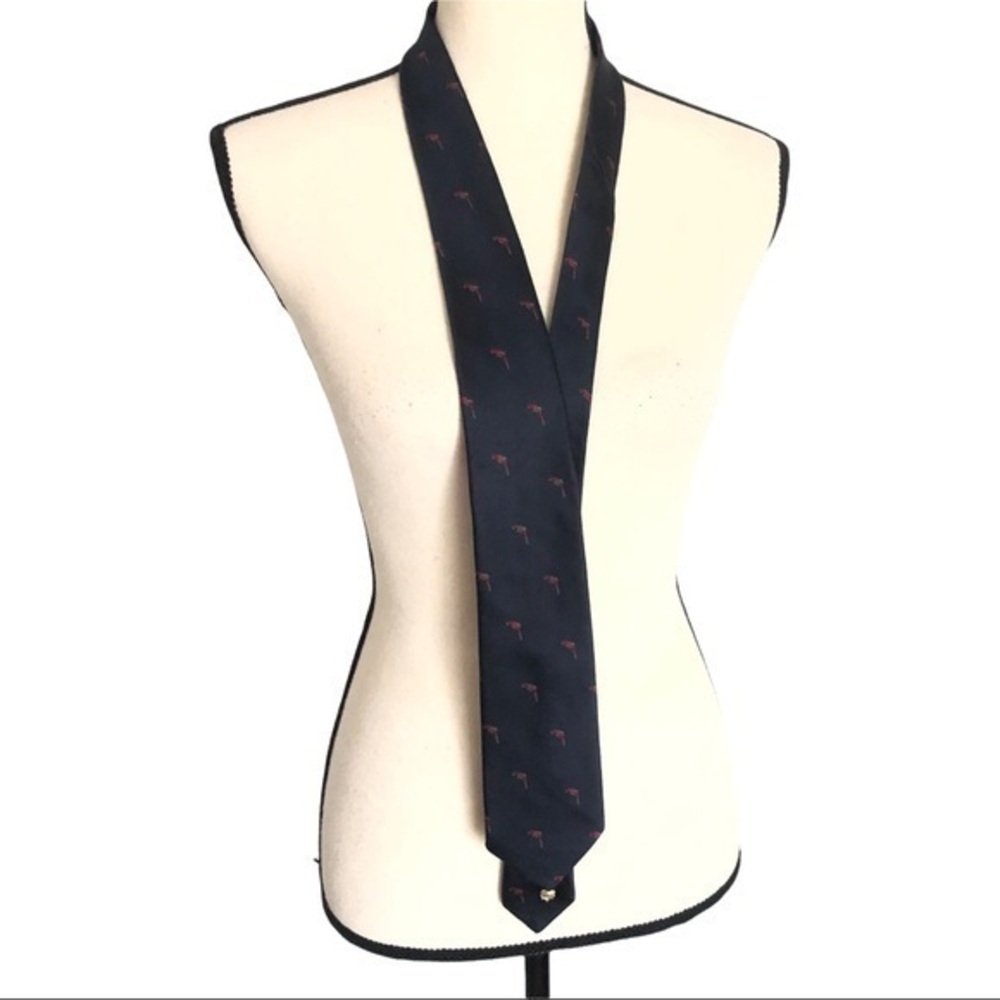 Vintage DeadStock Alpi Blue Silk Parrot Pattern Neck Tie Size M